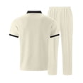 thumbnail image 3 of Gytharion Men's 2 Piece Classic Walffe Sets Turn-down Collar Zippered Short Sleeve Tops with Drawstring Long Pants Sets Soild Color Casual Outfits, 3 of 5