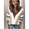thumbnail image 2 of HOTAPEI V Neck Sweaters for Women Color Block Striped Knitted Sweater Long Sleeve Pullover Sweaters Knit Tops, 2 of 5
