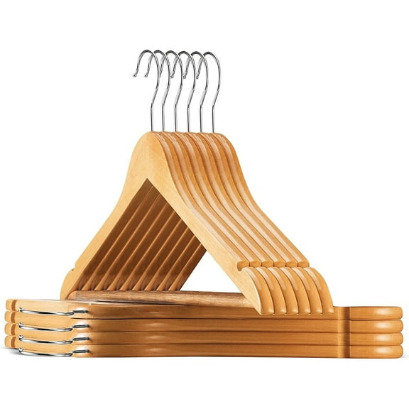 ZOBER 10 Piece High Grade Non Slip Wooden Suit Hangers, Natural