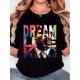 thumbnail image 1 of Camiseta para mujer, camiseta para mujer, camiseta básica, trajes simples de moda, camisetas de manga corta, camisetas de verano para deportesWomen'S T-shirt, "DREAM Black Leader" Print, Retro Minim, 1 of 6