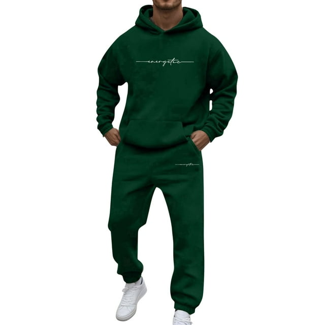 Men's Stylish Hooded Print Tracksuit Set For Casual Everyday Wear Comfortable Versatile Fall Winter Outfit