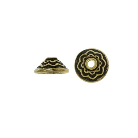 TierraCast Pewter, Bead Cap with Lotus Pattern 3.5x7.5mm, 2 Pieces, Brass Oxide