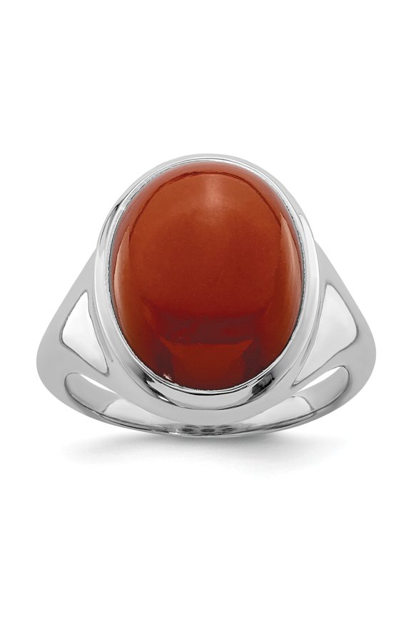 White Sterling Silver Ring Band with Stones Agate Red