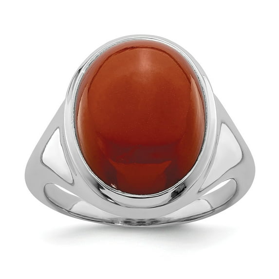 White Sterling Silver Ring Band with Stones Agate Red