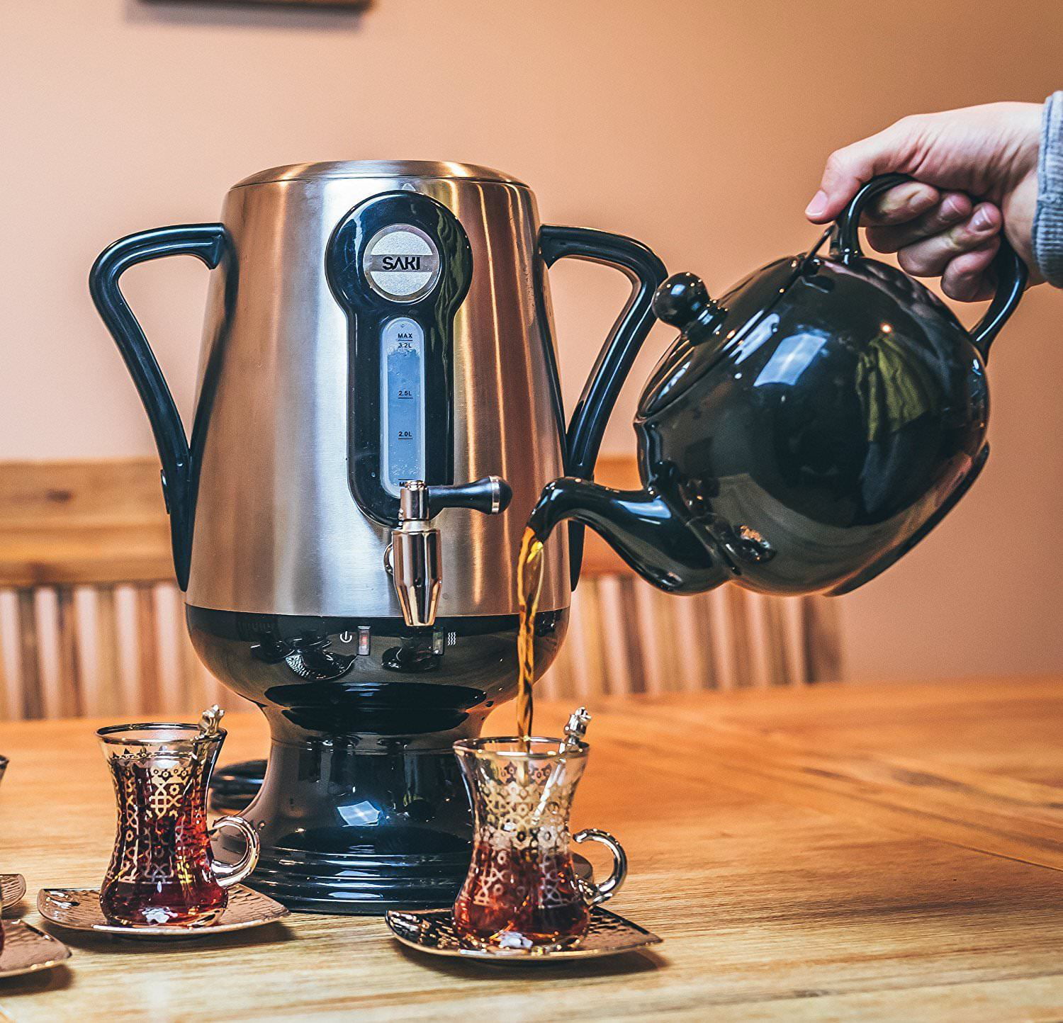 3.2L Electric Samovar, SS and Black with Glass Teapot