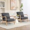 thumbnail image 6 of PAPROOS Accent Chair Set of 2, Mid-Century Modern Armchair with Solid Wood Frame and Pillow, Velvet Fabric Upholstered Reading Chair for Living Room Bedroom, Gray, 6 of 10