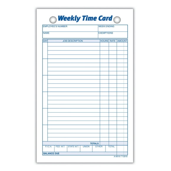 Tarjetas Semanales de Tiempo Adams en Cartulina, 11x17 cm, 1 Cara, Paquete de 100
