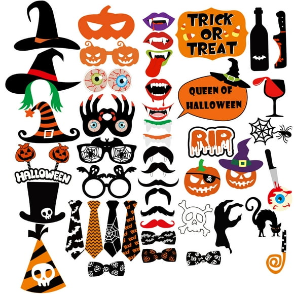 Tinksky 47pcs Halloween Parti Photo Booth Accessoires Créatifs Happy Halloween Pose Kit de Signe pour la Décoration de Fête