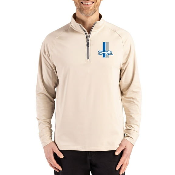 Men's Cutter & Buck Tan Detroit Lions Throwback Logo Adapt Eco Knit Stretch Recycled Quarter-Zip Pullover