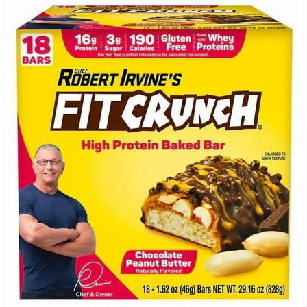 Chef Robert Irvine’s Fit Crunch Chocolate Peanut Butter Whey Protein Bars, 18-count, 1.62oz