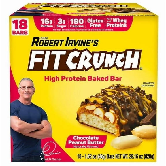 Chef Robert Irvine’s Fit Crunch Chocolate Peanut Butter Whey Protein Bars, 18-count, 1.62oz