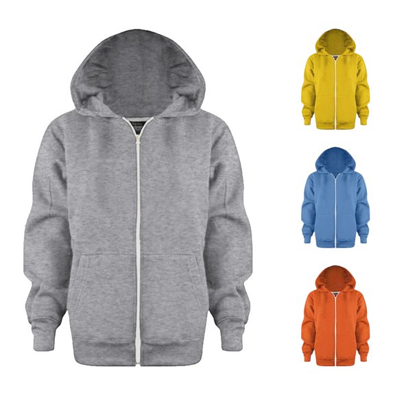 Tanghaowl Childrens Hoodies Sweatshirt Color Solid Zip Long Hoodie Top Sleeve Up Girls Kids Boys Coat with Soft Warm Fabric Grey 5-6 Years
