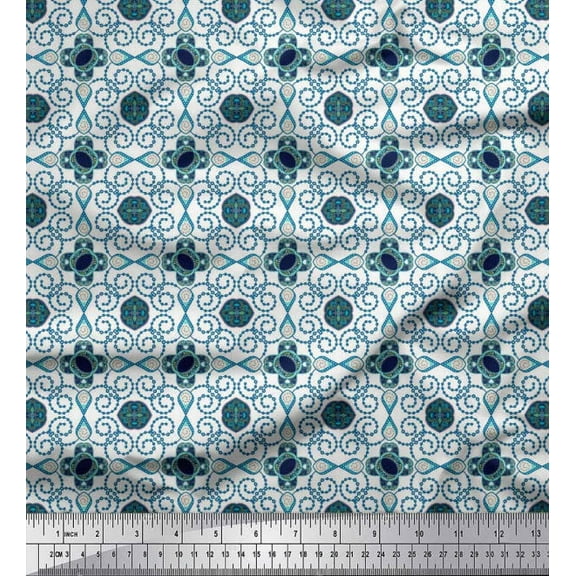 Soimoi Silk Fabric Swirl & Floral Patchwork Printed Craft Fabric by The Yard 42 Inch Wide