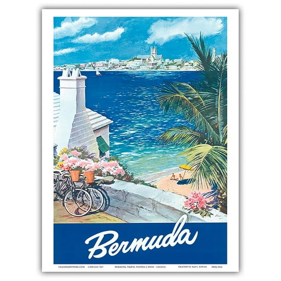 Bermuda - Hamilton Waterfront Main Island Somers Isles - Vintage Travel Poster by Lesnon c.1950s - Master Art Print (Unframed) 9in x 12in