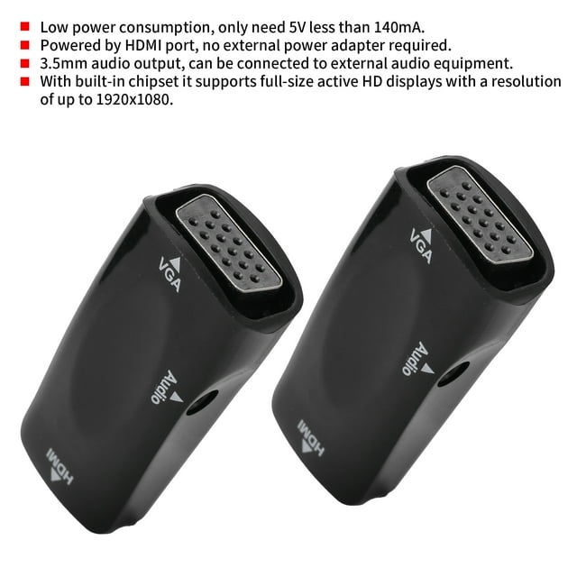 Octpeak Female To VGA Female Converter,Video Converter,2pcs 1080P Video Converter Female To VGA Female With 3.5mm Audio Output Cable For Laptop Mobile Phone