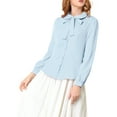 thumbnail image 5 of MODA NOVA Junior's Peter Pan Collar Self Tie Neck Puff  Sleeve Shirt Light Blue XL, 5 of 5