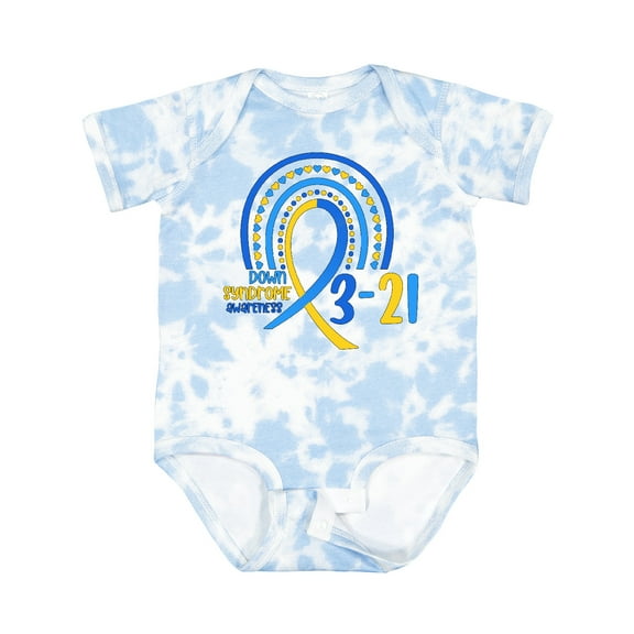 Inktastic 3-21 World Down Syndrome Day Blue and Yellow Rainbow Ribbon Boys or Girls Baby Bodysuit