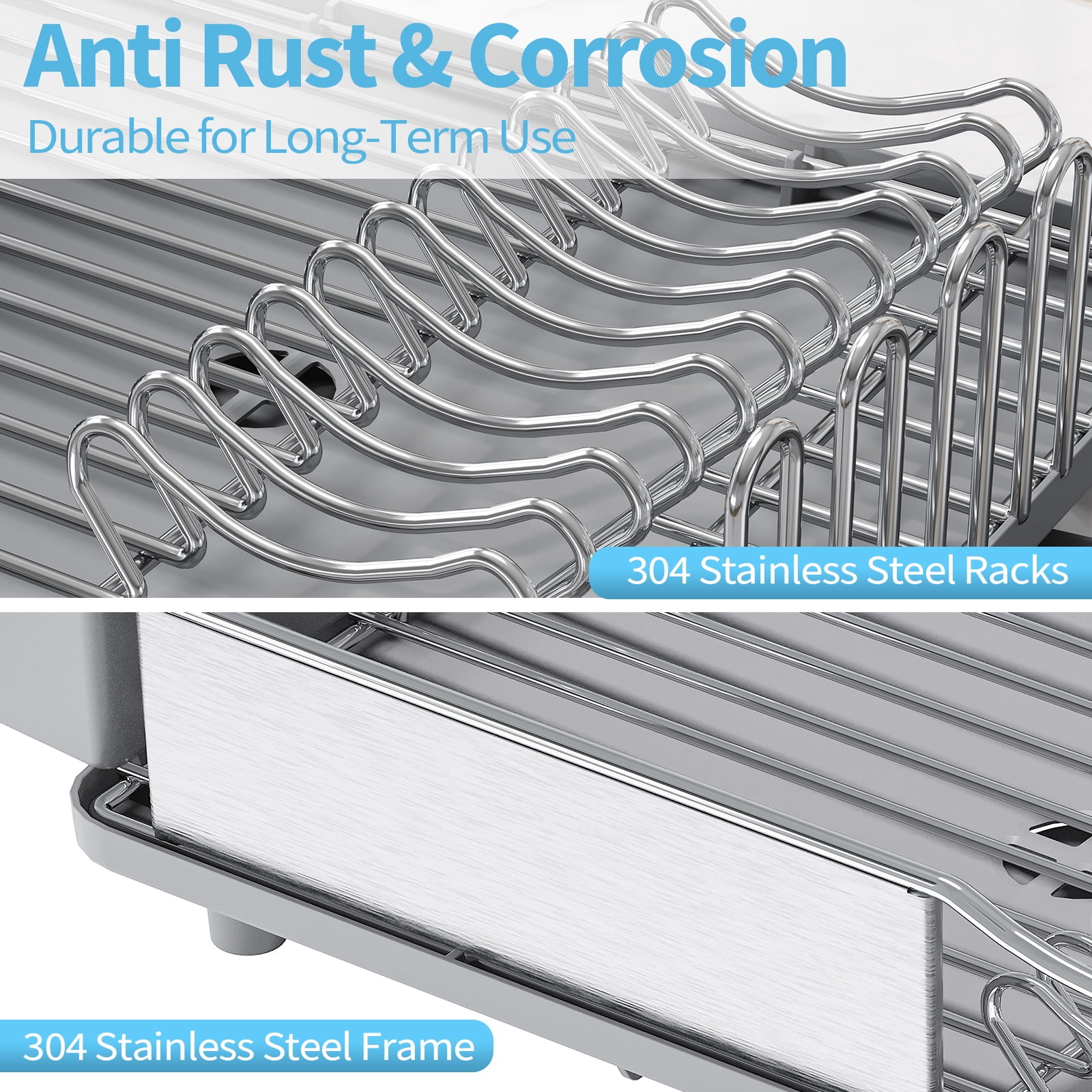 KK KINGRACK Dish Drying Rack, Dish Rack for Kitchen, Large Capacity, 304 Stainless Steel, Gray