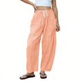 thumbnail image 2 of vigerkar Casual Wide Leg Plaid Barrel Pants for Women Drawstring Low Waist Palazzo Harem Trousers with Pockets (Orange, S), 2 of 6