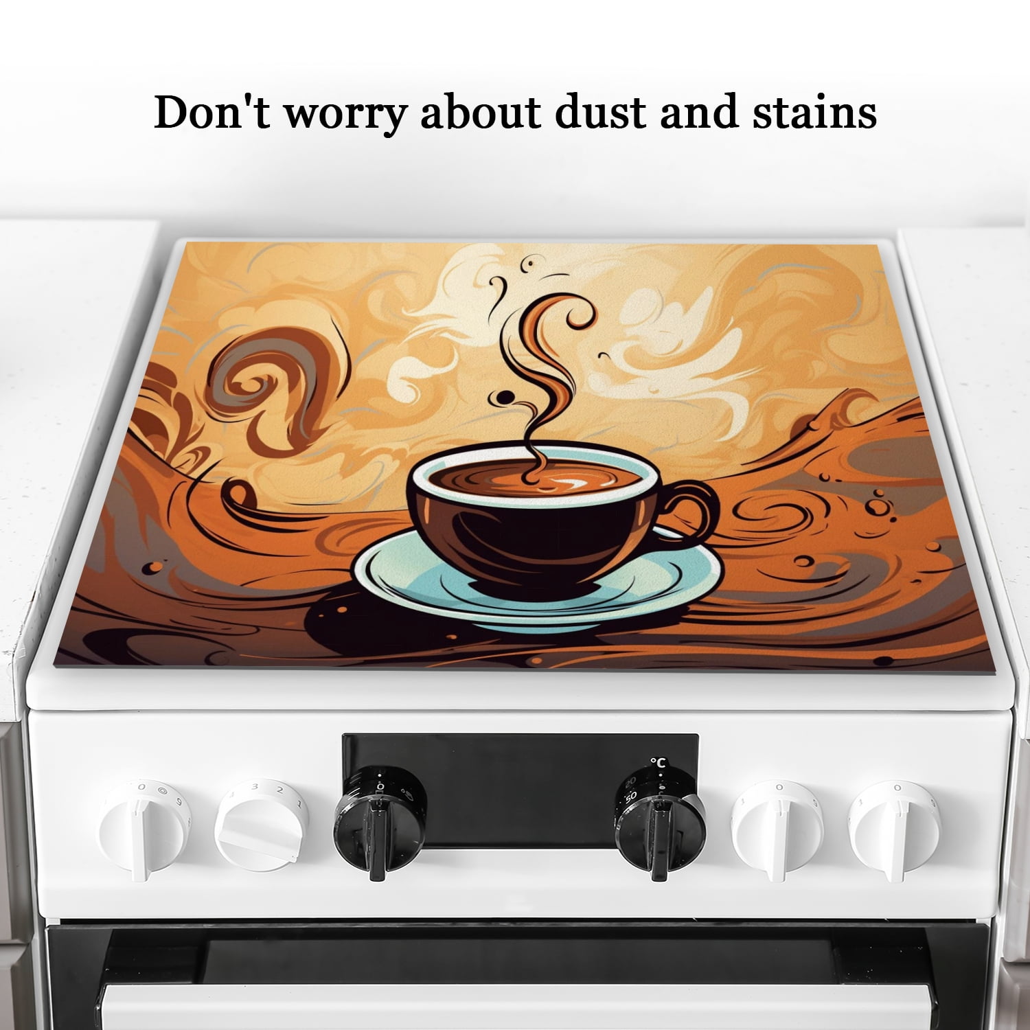 Stove Top Covers For Glasstop Stoves, Steaming Cup of Coffee with Swirling Steam Glass Cooktop Protector Mat, Multifunctional Decorative Pad for Kitchen RV (28×20 Inch)
