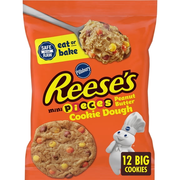 Pillsbury Ready To Bake Cookie Dough, Reese's Mini Pieces Peanut Butter, 12 Cookies, 16 oz