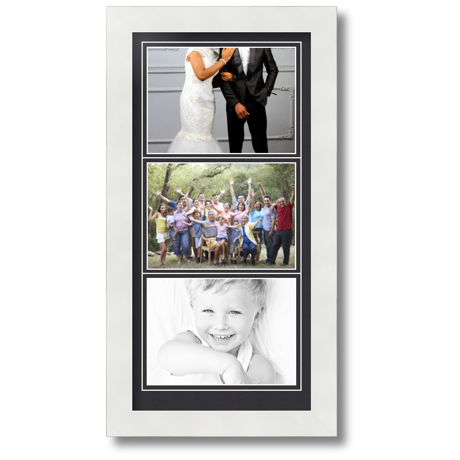 ArtToFrames Collage Photo Picture Frame with 3 5x7 Openings, Framed in White with Black and