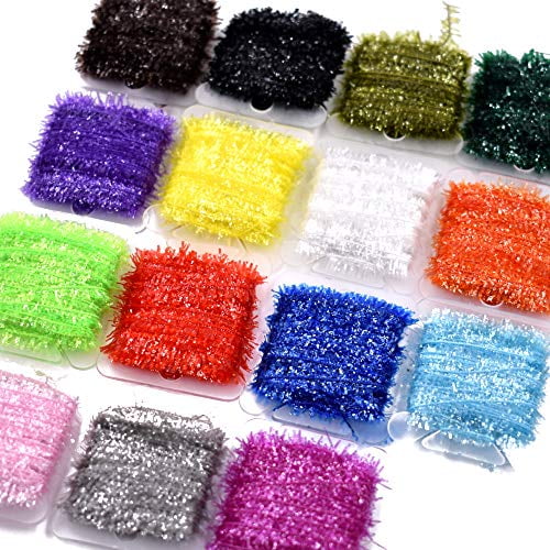 15 Rolls Fly Fishing Tinsel Chenille Crystal Flash Line Fly Tying Materials 