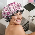 thumbnail image 5 of Shower Caps,Pink Breast Cancer and Love Waterproof Shower Cap for Women 4 Pieces,Double Reusable Hair Cover for Shower PEVA Elastic Stretch Hem, 5 of 7