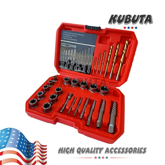 Screws Bolt Extractor Set W/Drill Bit Kit Lug Nut Extraction Sockets 26PCS