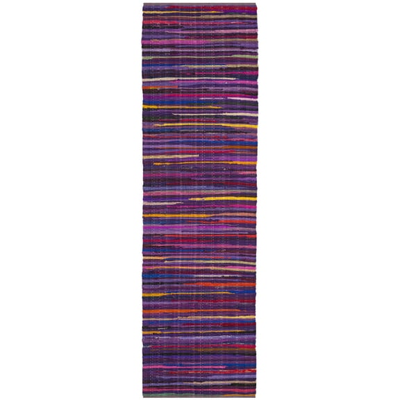 SAFAVIEH Rag Petar Striped Cotton Runner Rug, Purple/Multi, 2'3" x 7'