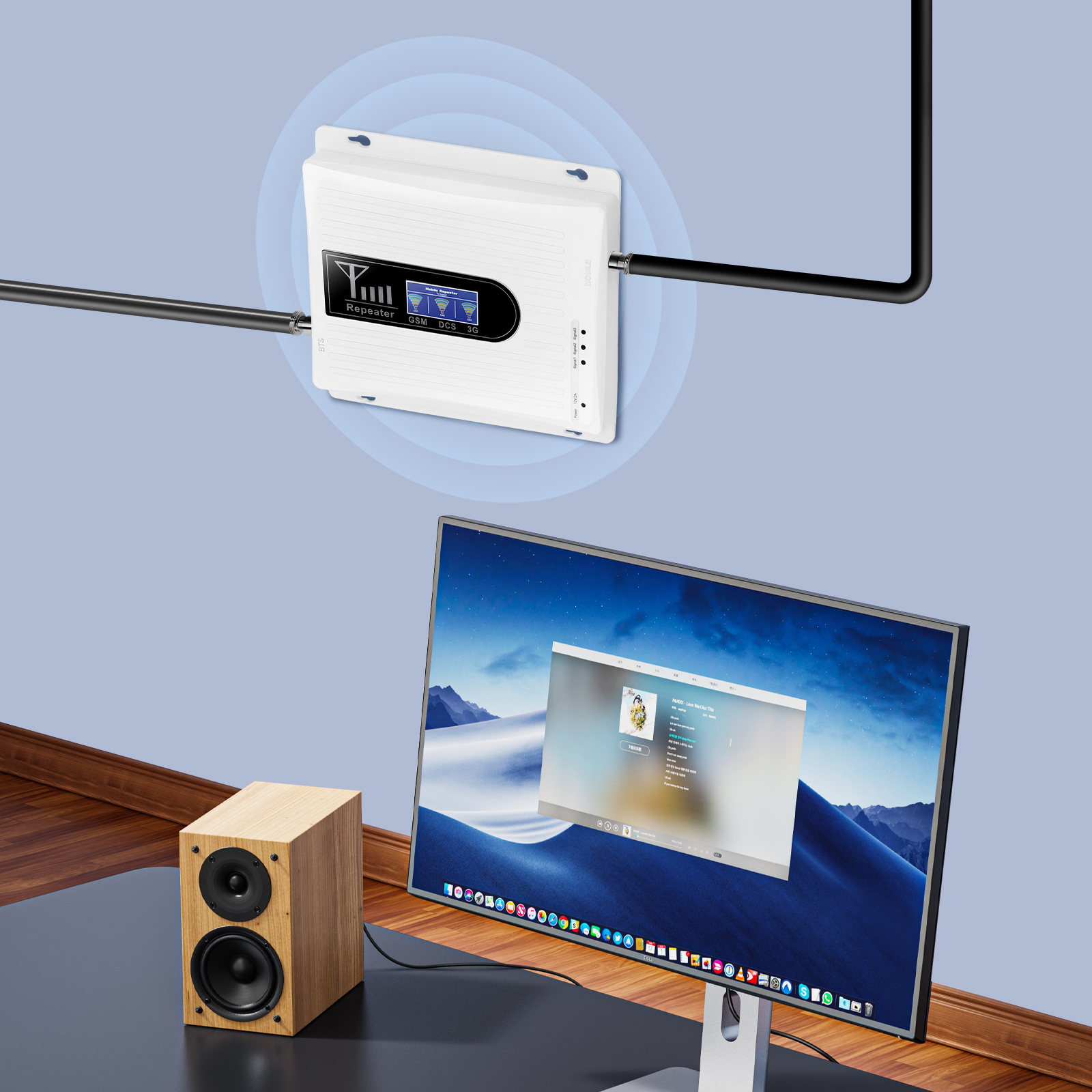 Aluminum Alloy Cell Phone Signal Booster, GSM 3G 4G LTE Amplifier Kit, 900/1800/2100MHz