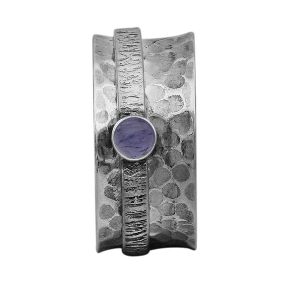 Mooneye 3mm Round Amethyst 925 Sterling Silver Textured Band Unisex Spinner Ring