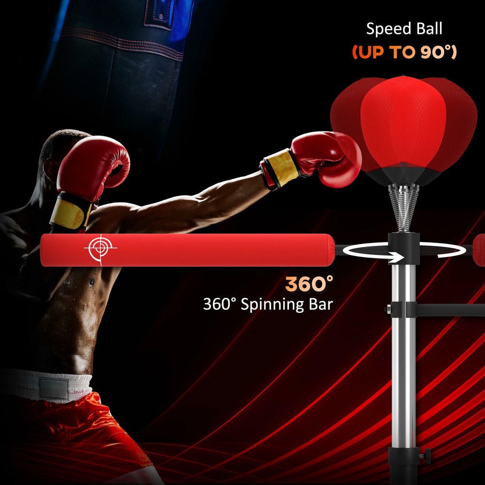 Barara King 4-in-1 Adjustable Punching Bag with 2 Speedballs and 360° Relax Bar, Boxing Bag with PU-Wrapped Bag and Adjustable Height, Red