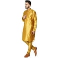 thumbnail image 5 of SKAVIJ Mens Art Silk Embroidered Kurta Pyjama Set Traditional Wear Gold S, 5 of 6