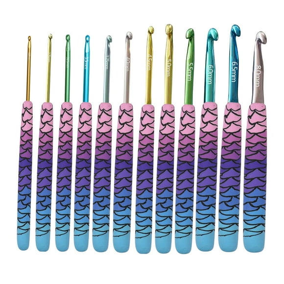 Crochet Hooks Set, 9/12Pcs 2.25-6.5/8mm Ergonomic grip Handles Yarn Knitting for Arthritic Hands, Knit , Gift for Women 2.25-8.0mm Mermaid