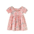 thumbnail image 1 of Robes pour Filles Manches Courtes Col Rond Imprimé Vêtements Décontractés Mignons Robe pour Tout-Petits Rose 5-6 Ans, 1 of 4