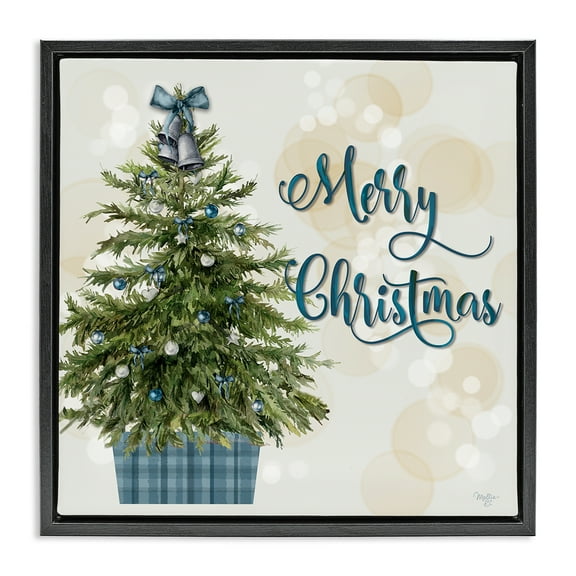 Stupell Industries Christmas Tree in Plaid Stand Holiday Painting Black Floater Framed Canvas Art Print Wall Art, 18 x 18