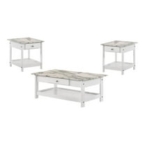 Furniture of America Histe Wood Storage 3-Piece Coffee Table Set in White