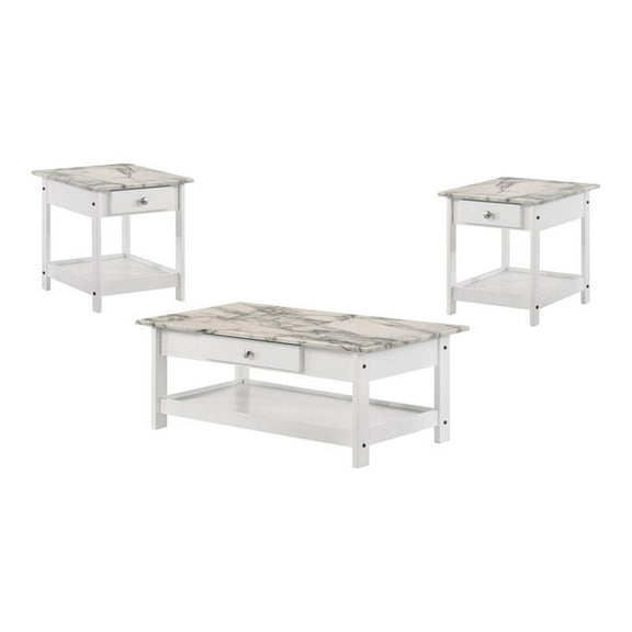 Furniture of America Histe Wood Storage 3-Piece Coffee Table Set in White