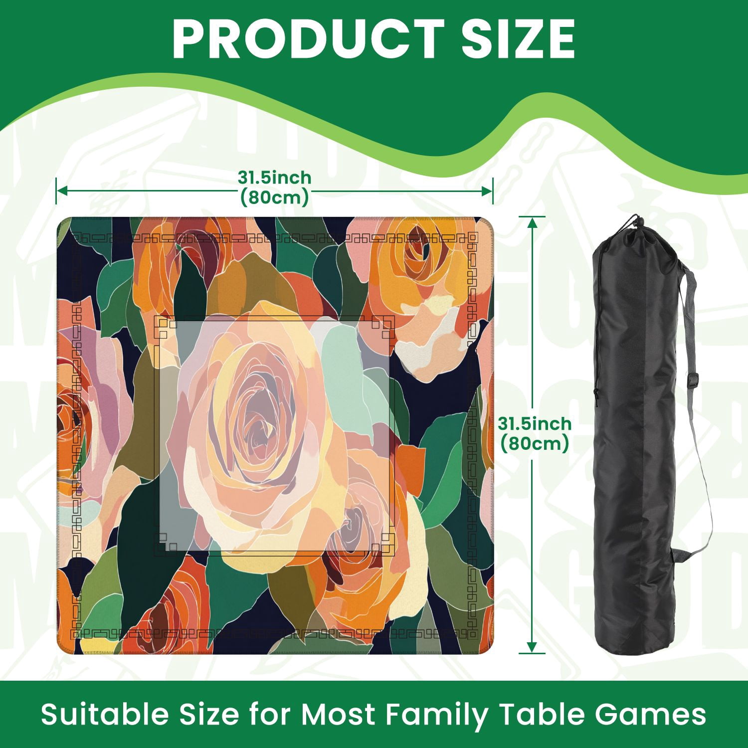 Mahjong Mat 31.5" x 31.5" Artistic seamless abstract flowers Creative collage Non-Slip Noise Reduction American Mahjong Tiles Table Cover for Dominoes Poker Card Board Games Gift
