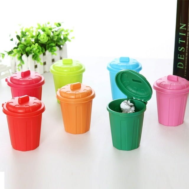CIMAXIC Party 10Pcs Mini Trash Can with Lid Small Desktop Garbage Bin Pencil Holder Multi-Functional Organizer for Home School Office Party Decoration Green,4.53"X3.54"X3.54"