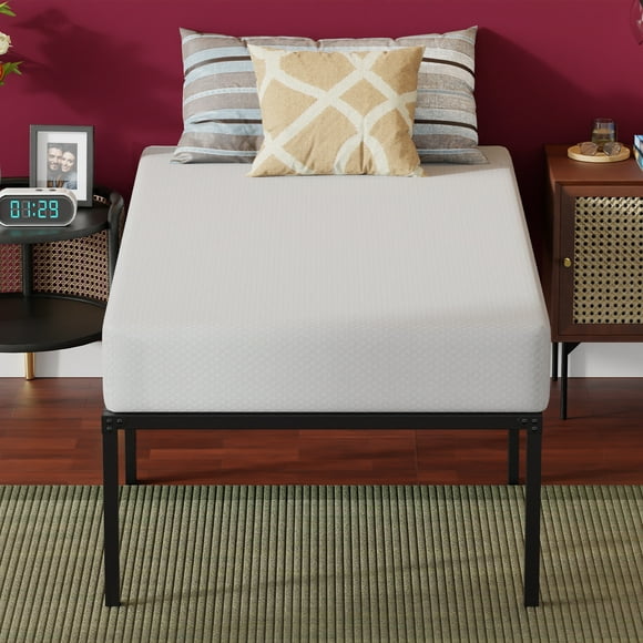 Twin mattress, memory foam 8-inch gel mattress with bed frame 18-inch high mattress foundation, easy to assemble underbed storage