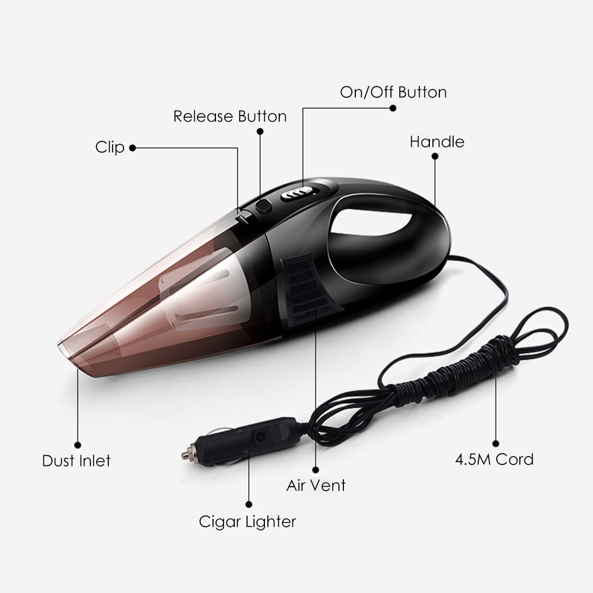Car Vacuum Cleaner 120W High-power 24V Truck Wet And Dry Dual-use Handheld Power Cord Length 5 Meters Or So Host Size 34x11x10cm 