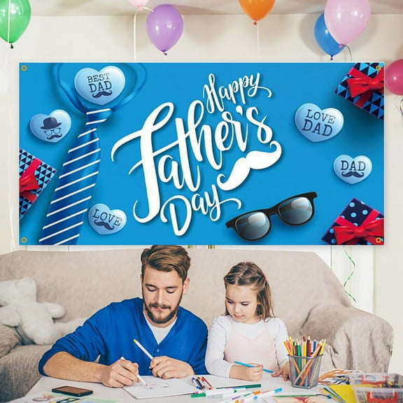 YiBai Happy Father's Day Backdrop Banner, 71*35 Inch Large Size Blue Background Decorations for Father's Day Party Decorations Supplies(FQJ021-DM-BJB1004)