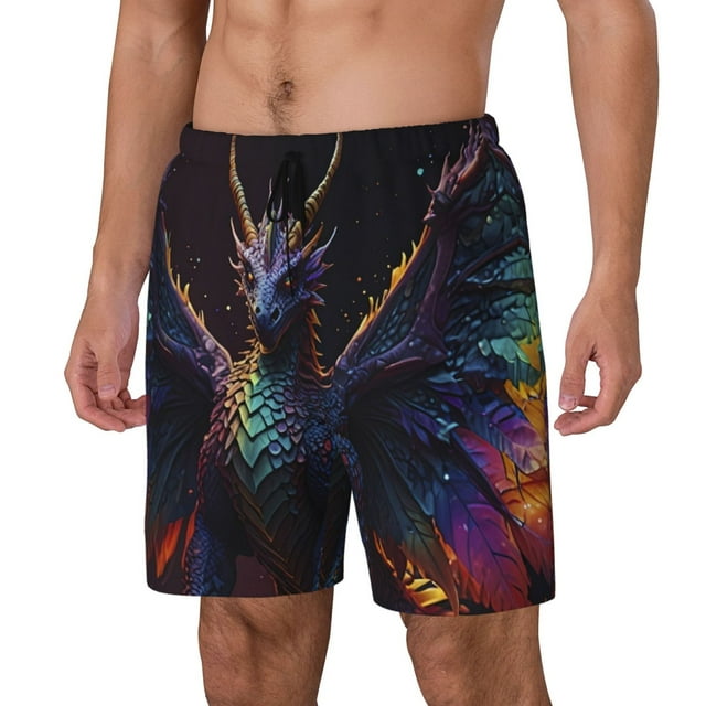 Fotbe Rainbow Wings Majestic Dragon Traje de Baño para Hombre – Shorts de Natación de Secado Rápido con Forro y Bolsillos-XX-Large