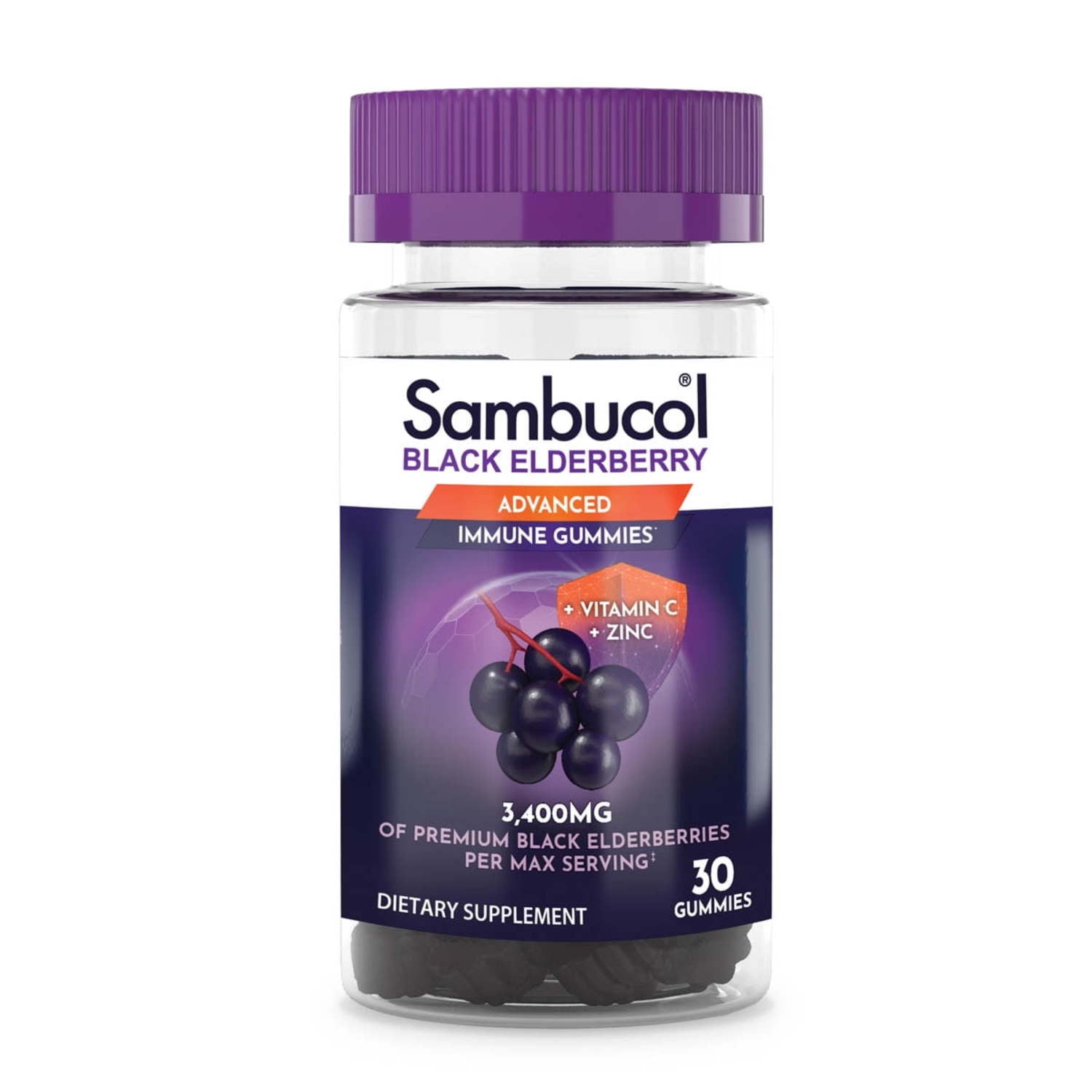 Sambucol Elderberry Gummies Immune Support, Vitamin C and Zinc 30 Count