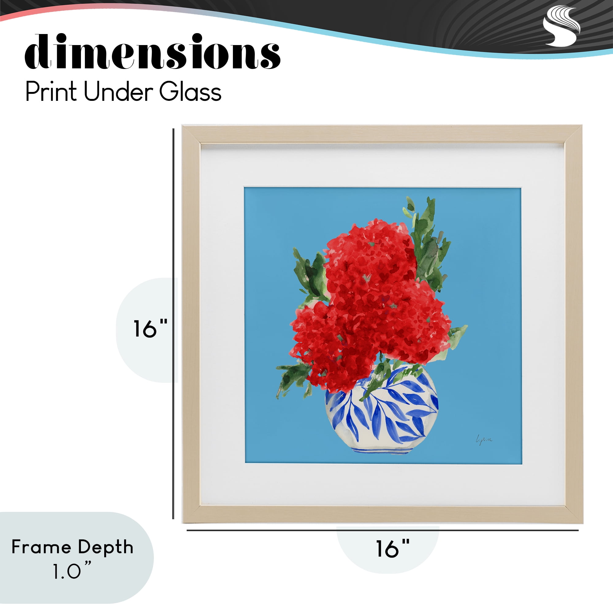 Stupell Industries Red Hydrangeas Blue Vase Birch Framed Print Under Glass, design by Lucille Price