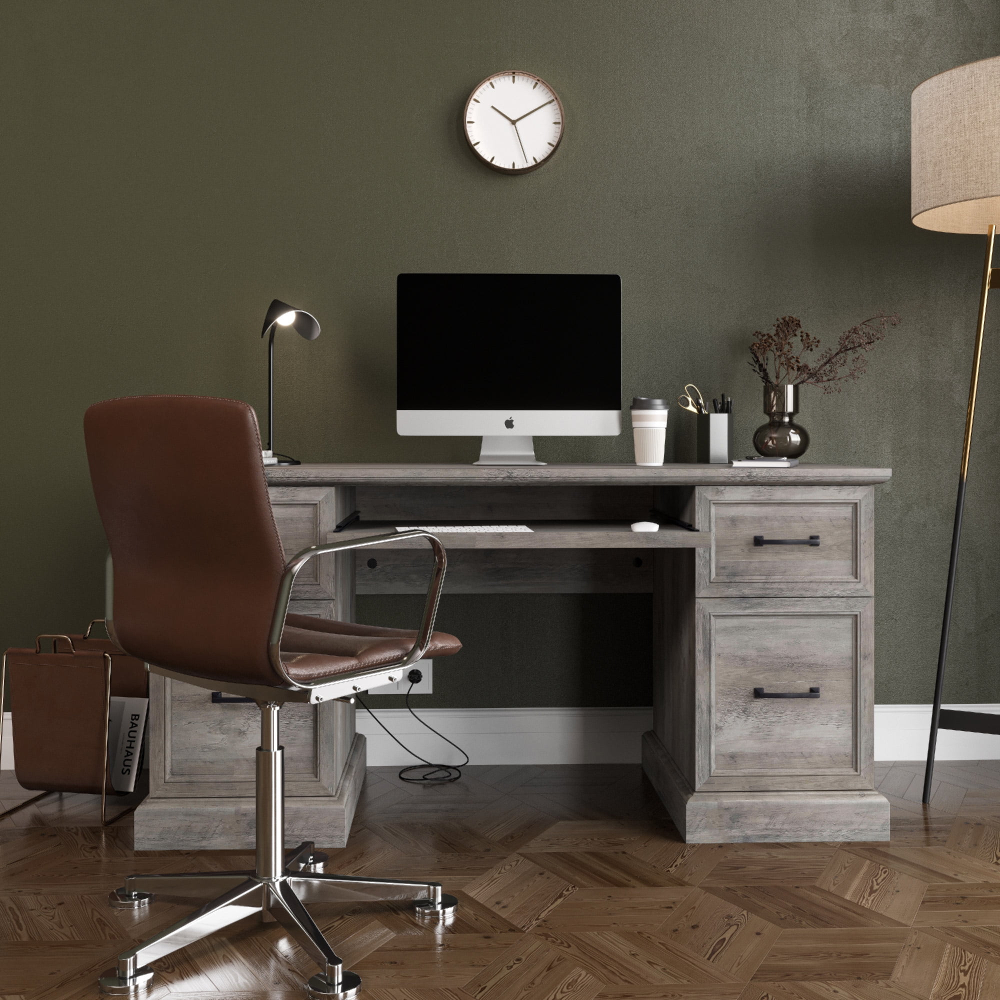 BELLEZE Modern Executive Home Office Computer Desk - Rhudi (Gray Wash)