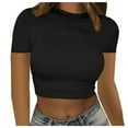 thumbnail image 2 of Pantalons pour Femmes Shorts Décontractés Col Rond Couleur Unie Manches Courtes, 2 of 3
