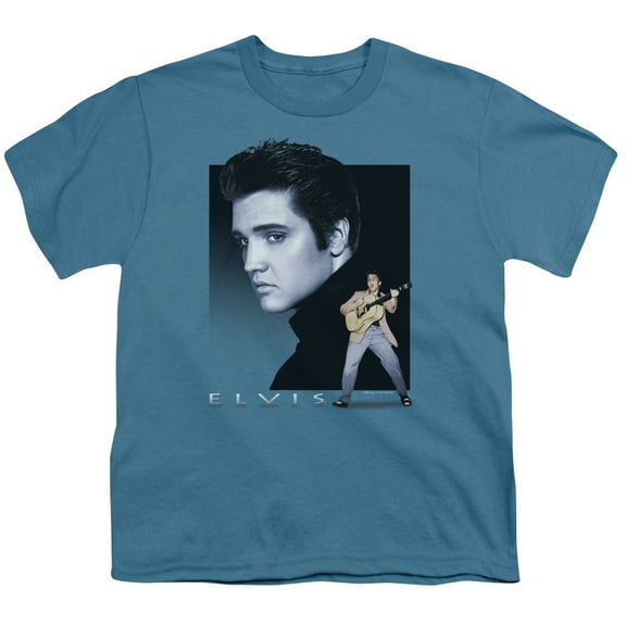 Trevco ELV156-YT-4 Elvis Presley & Blue Rocker Youth 18-1 Short Sleeve T-Shirt, Slate - Extra Large
